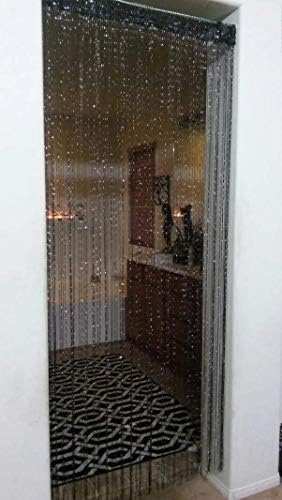Topixdeals Black Curtain with Silver Ribbon Strip Tassel