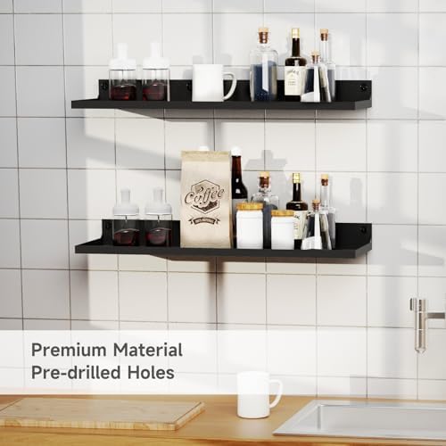 PEKGRIL 4 Pack Black Floating Metal Shelves Wall Mount 17x6 Inch