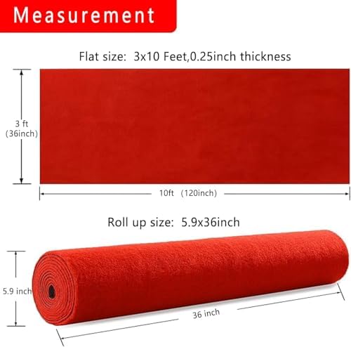 Extra Thick Red Carpet Runner 3x10ft Non-Slip Rubber Backed