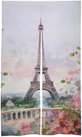 Paris Eiffel Tower Door Curtain with Flowers