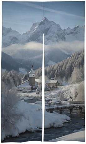 Bavarian Alps Winter Landscape Door Curtain 57x17 Inches