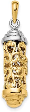 14k Solid Two-Tone Mezuzah Pendant With Top Cap 36mm x 9mm