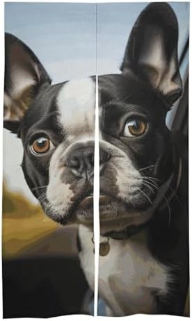 Puppy Dog Boston Terrier Door Curtain Panel - 17x57 Inch Blackout Divider