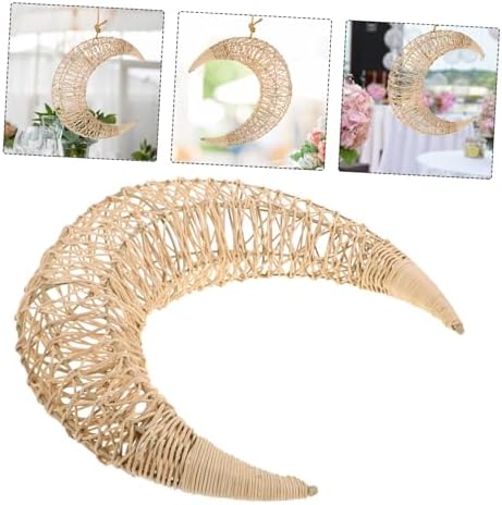 Mobestech Moon Shaped Rattan Hanging Decor Wreath Frame