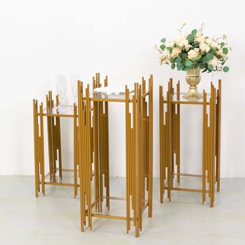 Tableclothsfactory Set of 3 Gold Metal Flower Display Stands