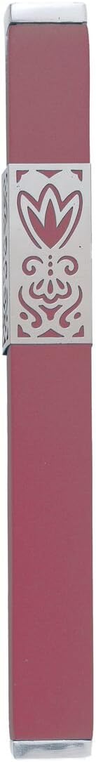 Metal Mezuzah Case With Flower Design - Sleek Dark Pink