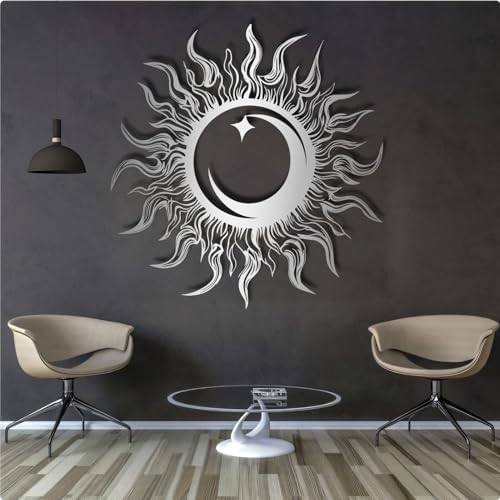 KingGenius Sun Moon Star Wall Decor 299x299 Inch Metal Art