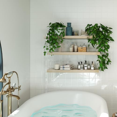 Modern Wooden Floating Wall Shelves Set of 2
