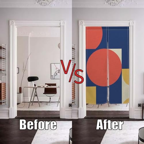 Leowefowa Japanese Door Curtain Noren Red Circle Traditional Artistic Painting Tapestries