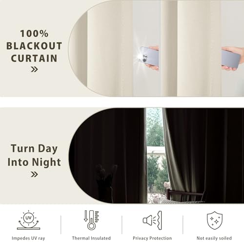 ChadMade Blackout Curtains 54 Inches Long 2 Panels Ivory White