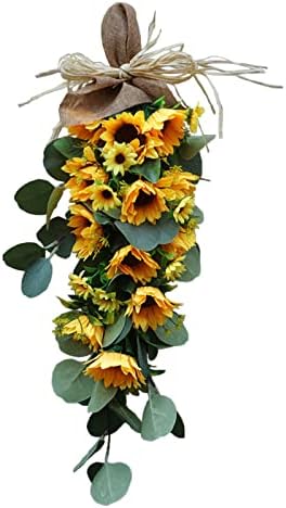 Belupai Sunflower Teardrop Wreath with Eucalyptus Leaves
