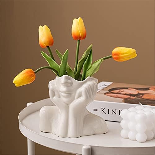 White Ceramic Face Vase Boho Modern Nordic Style