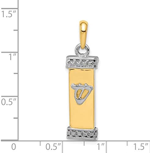 14k Two-Tone Solid Yellow Gold Satin Mezuzah Pendant