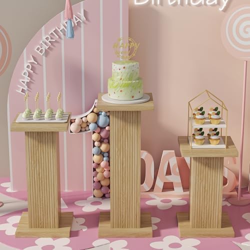 3Pcs Square Wood Pedestal Display Stand Set