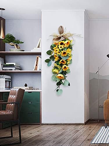 Belupai Sunflower Teardrop Wreath with Eucalyptus Leaves