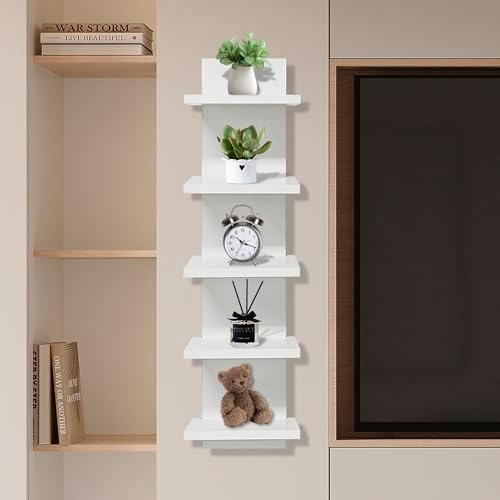 5 Tier Wall Mounted Floating Shelf Natural Finish