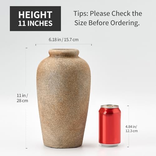 Large Ceramic Rustic Vase 11 Inch Brown