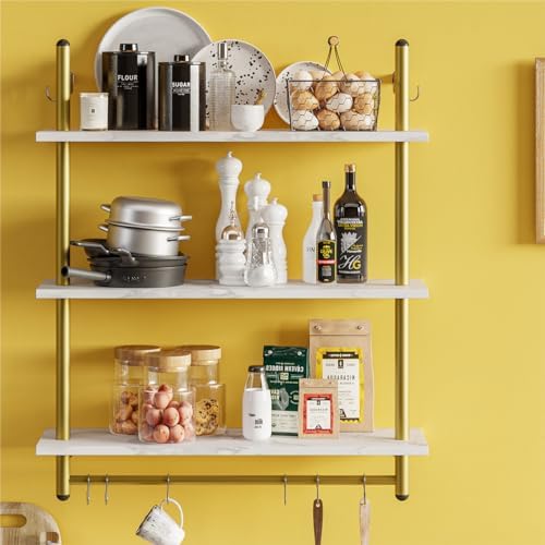 Bestier 31 Inch 3 Tier Floating Wall Shelf with 8 Hooks