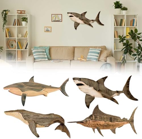 Wood Shark Wall Art Decor for Home Ocean Theme