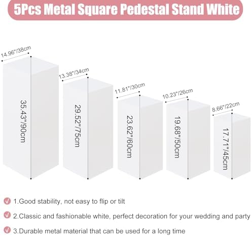 Premium White Square Pedestal Stands Set of 5