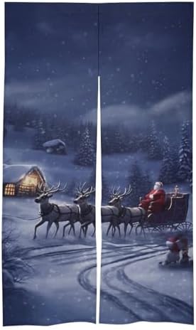 Snow Night Santa and Deer Split Door Curtain