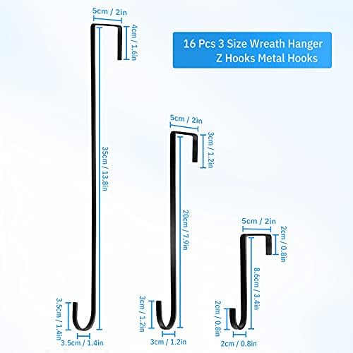Hotop 16 Piece Christmas Wreath Hanger Door Hooks Set Black