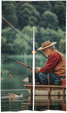 Fishing Lake Door Cover Curtain 57 X 17 Inches