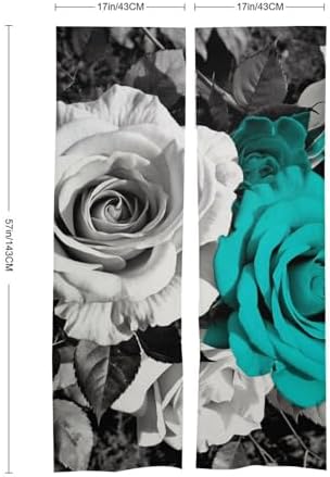 Black White Teal Gray Rose Flowers Door Curtain 57x17 Inches