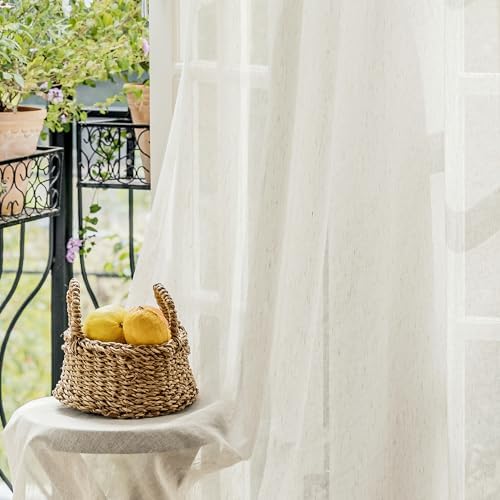 Linen French Door Curtains 2 Panels Set 52x40 Natural Flax Blend