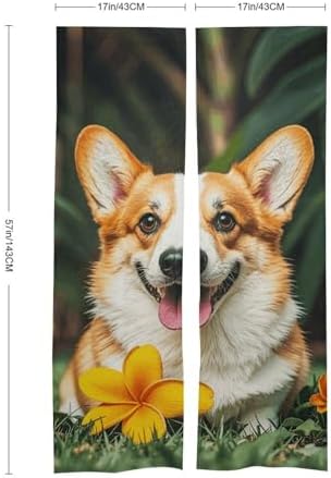 Tropical Flower and Corgi Door Cover Curtain 57x17 Inches