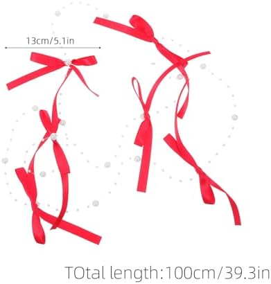 LOGOFUN Bow Bead String Curtain with Tassels Red