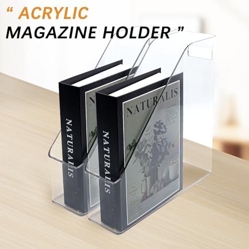 2 Pack Acrylic Magazine Holder with Handle for Desk Organization
