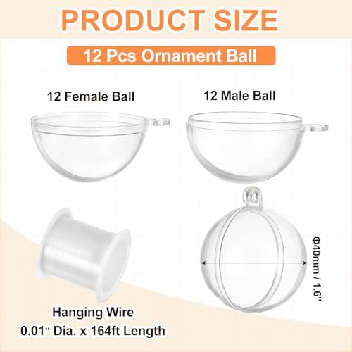 MECCANIXITY 16 Inch Clear Ornament Ball with Wire 12pcs