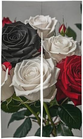 Black White Red Roses Door Cover Curtain 57x17 Inches