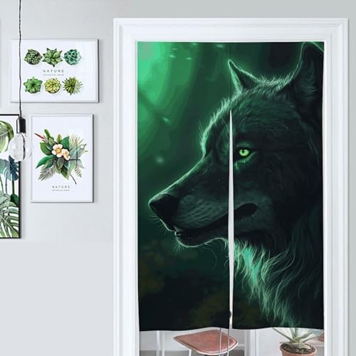 Green Wolf Door Cover Curtain 57x17 Inches