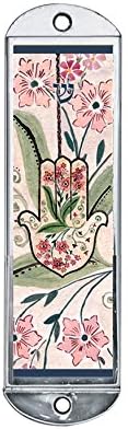 MZ 113 Elegant Floral Hamsa Mezuzah - Metal - Designed in Israel
