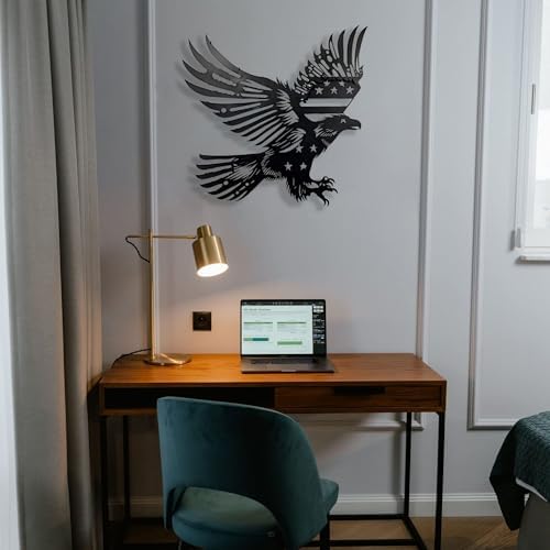 Patriotic Bald Eagle American Flag Metal Wall Art 30 Inches