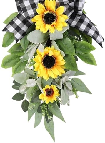 Artificial Sunflower Teardrop Front Door Wreath