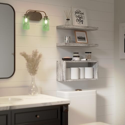 RICHER HOUSE Floating Shelves Set of 3 Rustic White