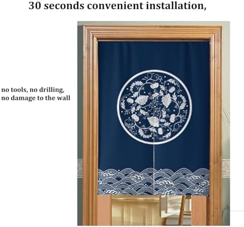 Japanese Noren Door Curtain Wave Print Blue 85x180cm
