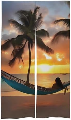 Coconut Beach Sunset Hammock Door Curtain 57x17 Inches