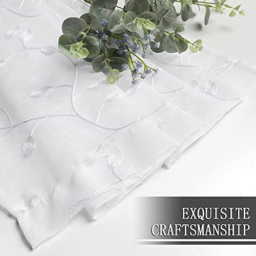 Tollpiz White Leaf Embroidered Sheer Curtains 30x24 Inches Set of 2