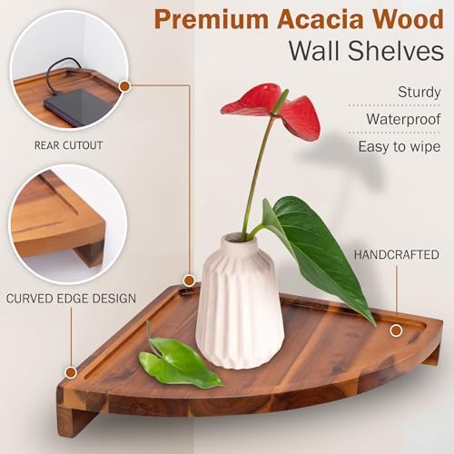 Demigo Floating Round Corner Shelves 2pcs Natural Brown