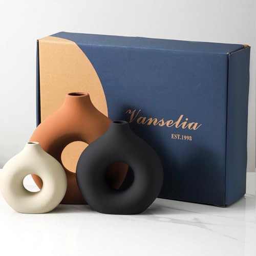 Ceramic Donut Vase Set of 3 Rust