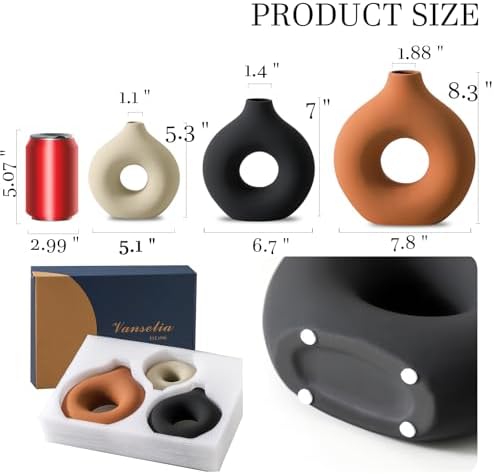 Ceramic Donut Vase Set of 3 Rust