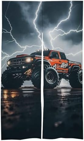 Monster Truck Black Sky Lightning Roar Door Cover Curtain