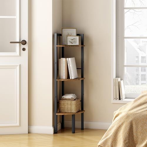 Tajsoon 3 Tier Corner Shelf Stand Industrial Rustic Brown
