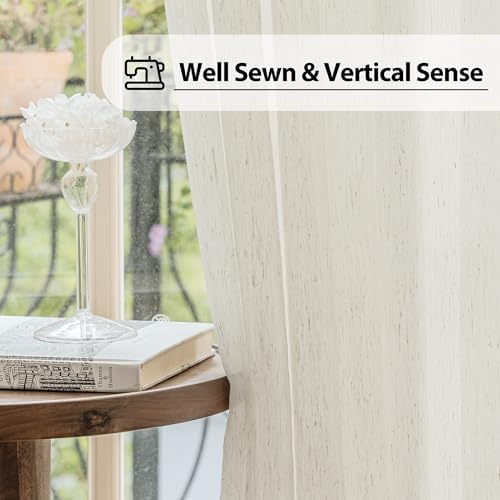 Linen French Door Curtains 2 Panels Set 52x40 Natural Flax Blend