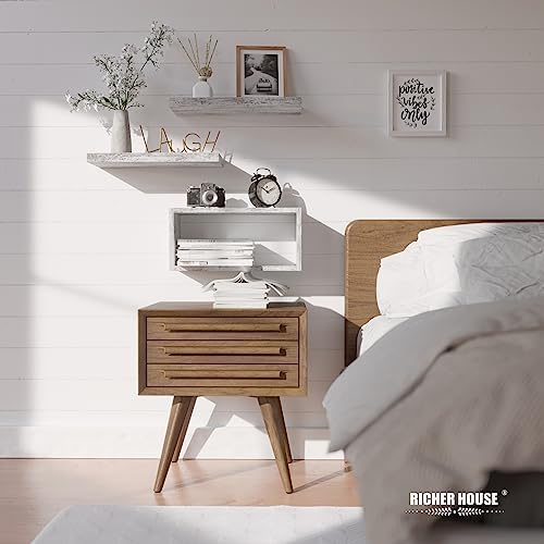 RICHER HOUSE Floating Shelves Set of 3 Rustic White