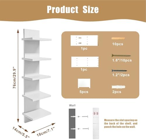 5 Tier Wall Mounted Floating Shelf Natural Finish